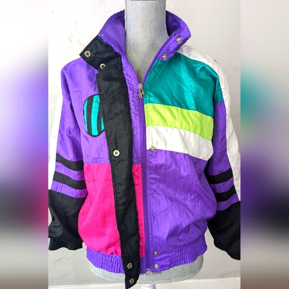 Vintage windbreaker jacket 1990s sports streetwear everyday purple geometric - Picture 3 of 6